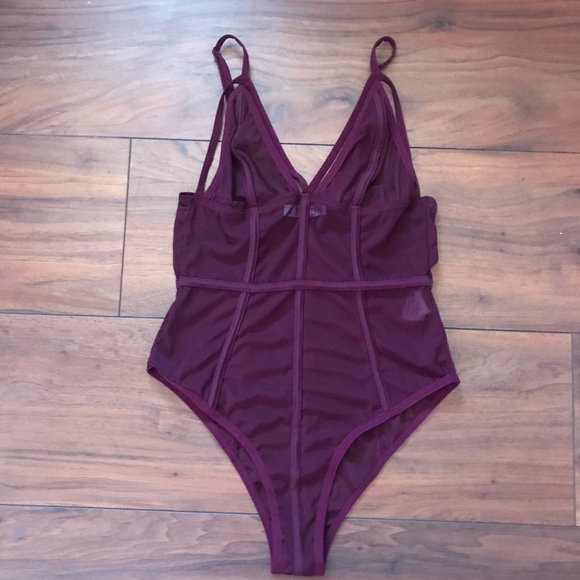 Maroon Mesh Bodysuit - Picture 1 of 5
